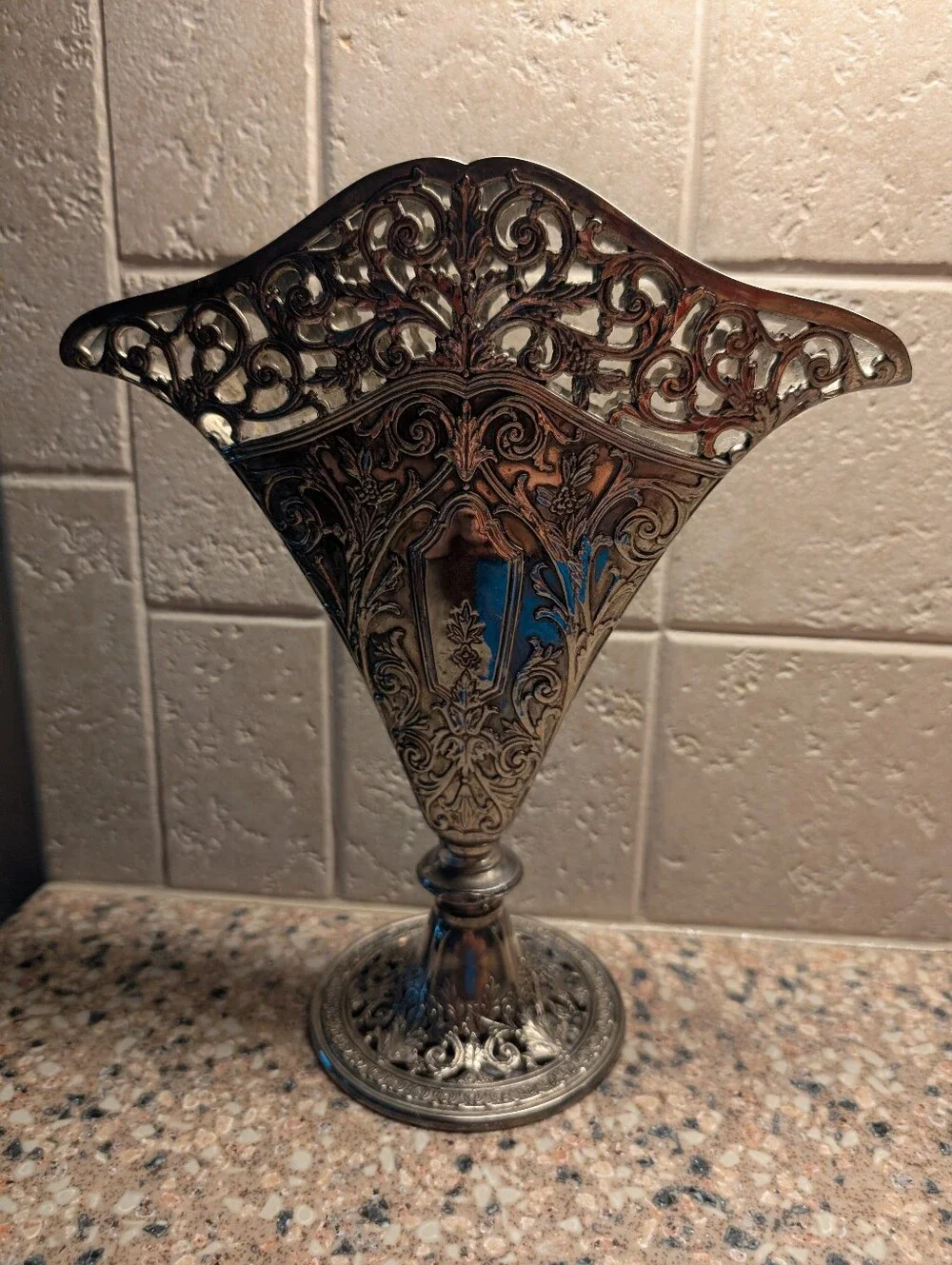 Vintage -Godinger Silver Art Co Ornate REPOUSSE Victorian Fan Flower Vase!